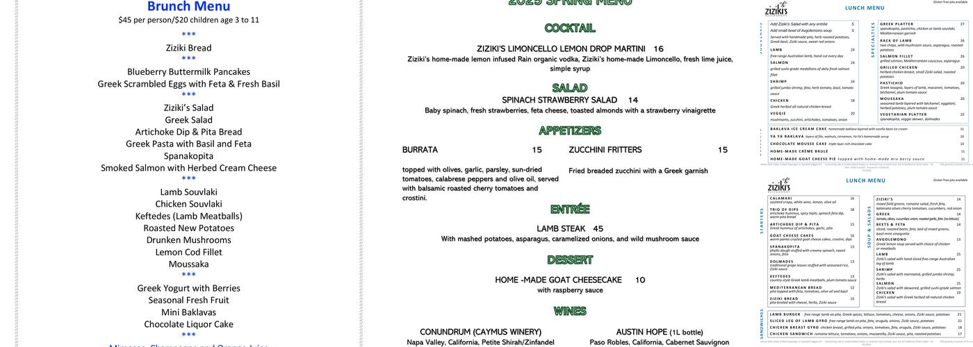 Ziziki's Menu