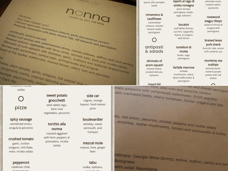 Nonna Menu