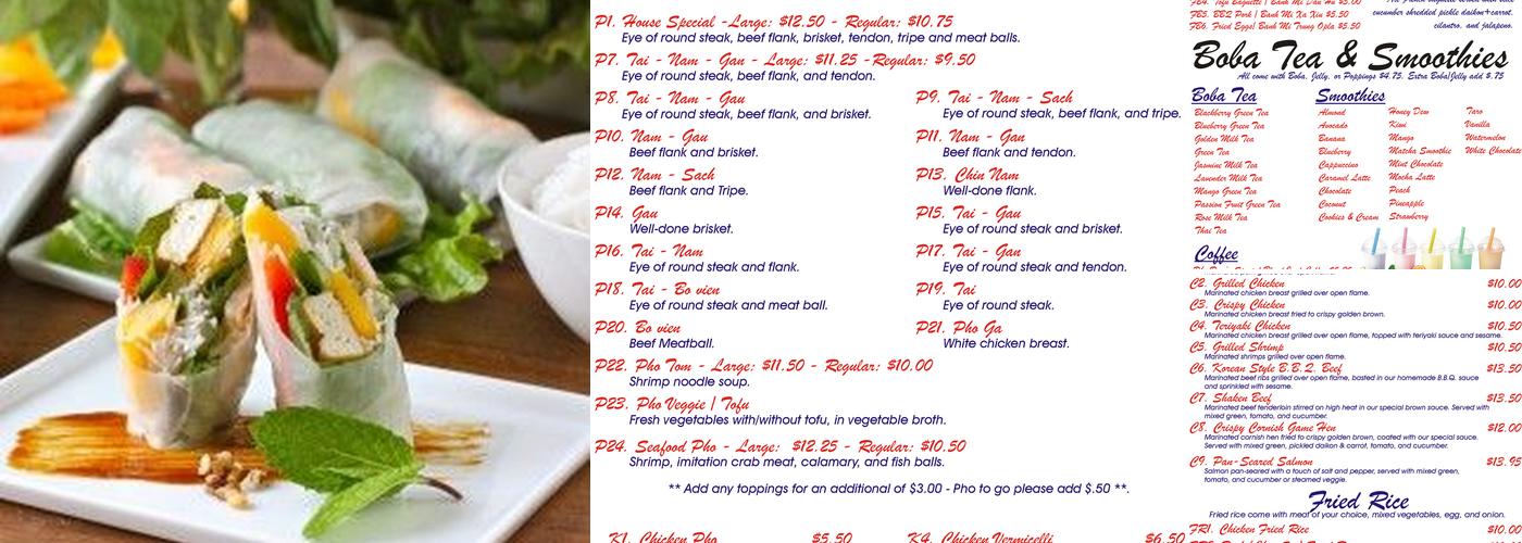 Pho Duy Menu