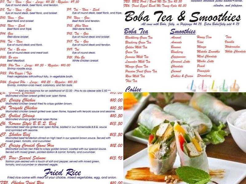 Pho Duy Menu