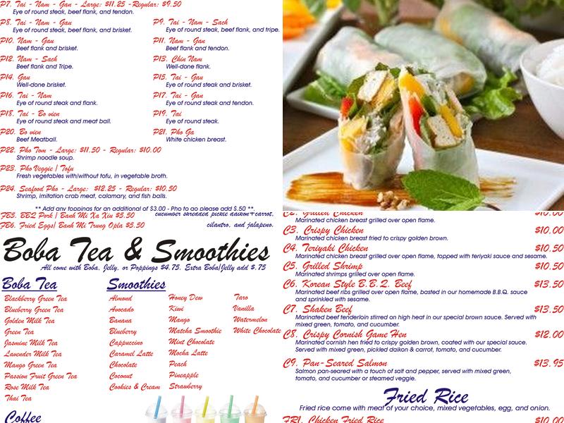 Pho Duy Menu