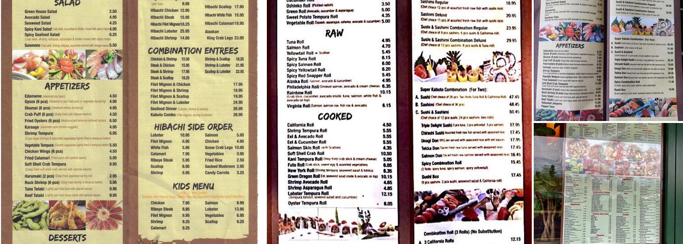 Kabuto Sushi and Teppanyaki Menu