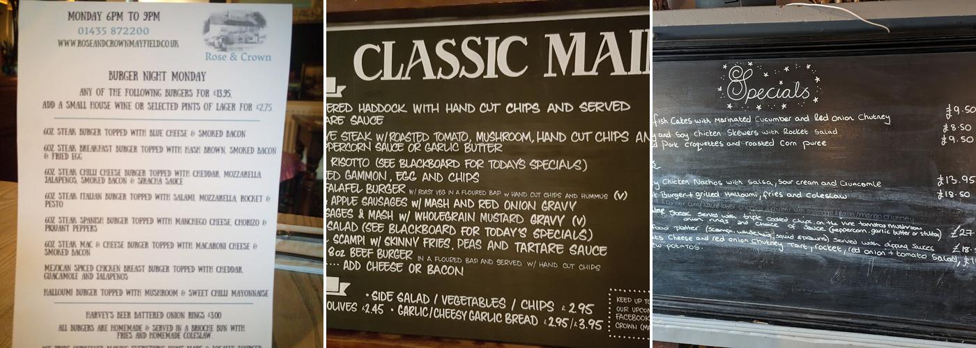 The Rose & Crown Menu