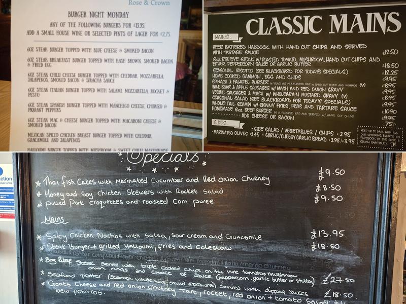 The Rose & Crown Menu