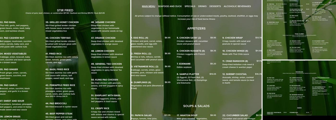 Noy's Bistro Menu