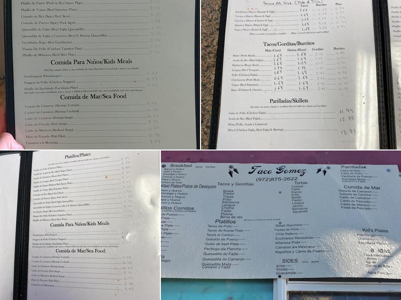 Taco Gomez Menu