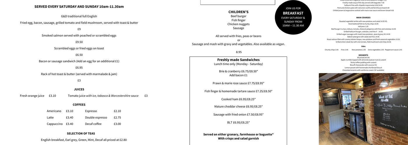 George & Dragon Menu