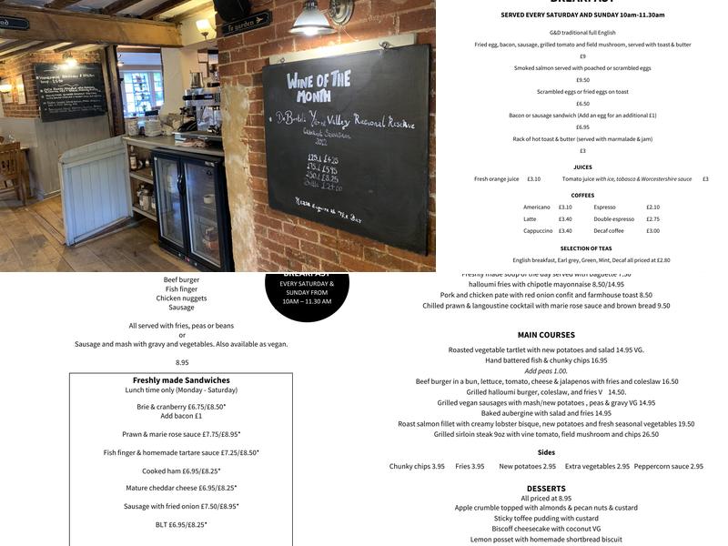 George & Dragon Menu