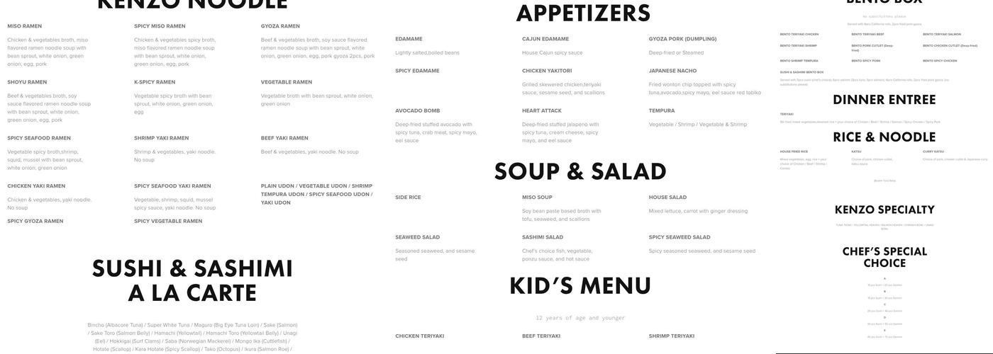 Kenzo Menu