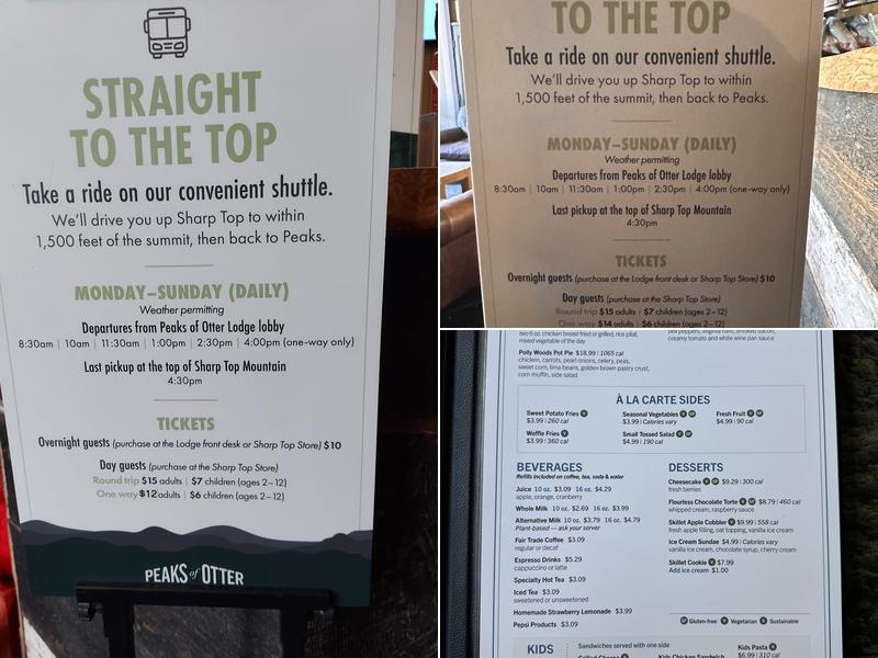 Peaks of Otter Lodge Menu