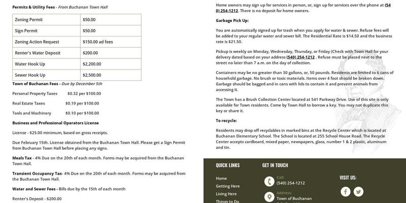 Buchanan Swinging Bridge Menu