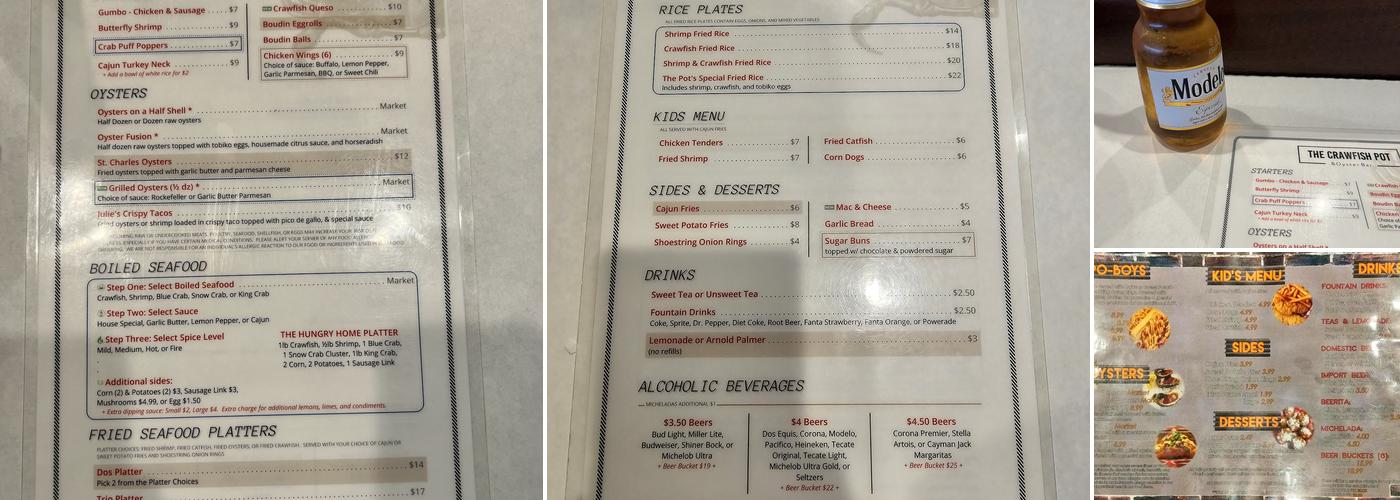 The Crawfish Pot & Oyster Bar Menu