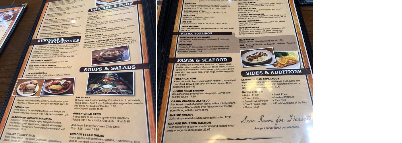 Cattle Baron Menu
