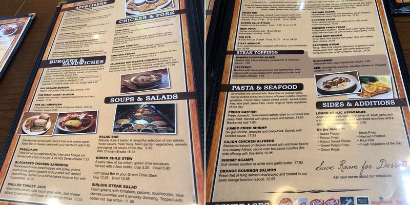 Cattle Baron Menu