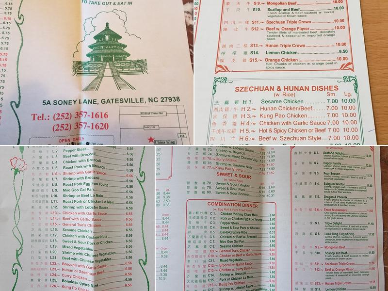 China King Menu