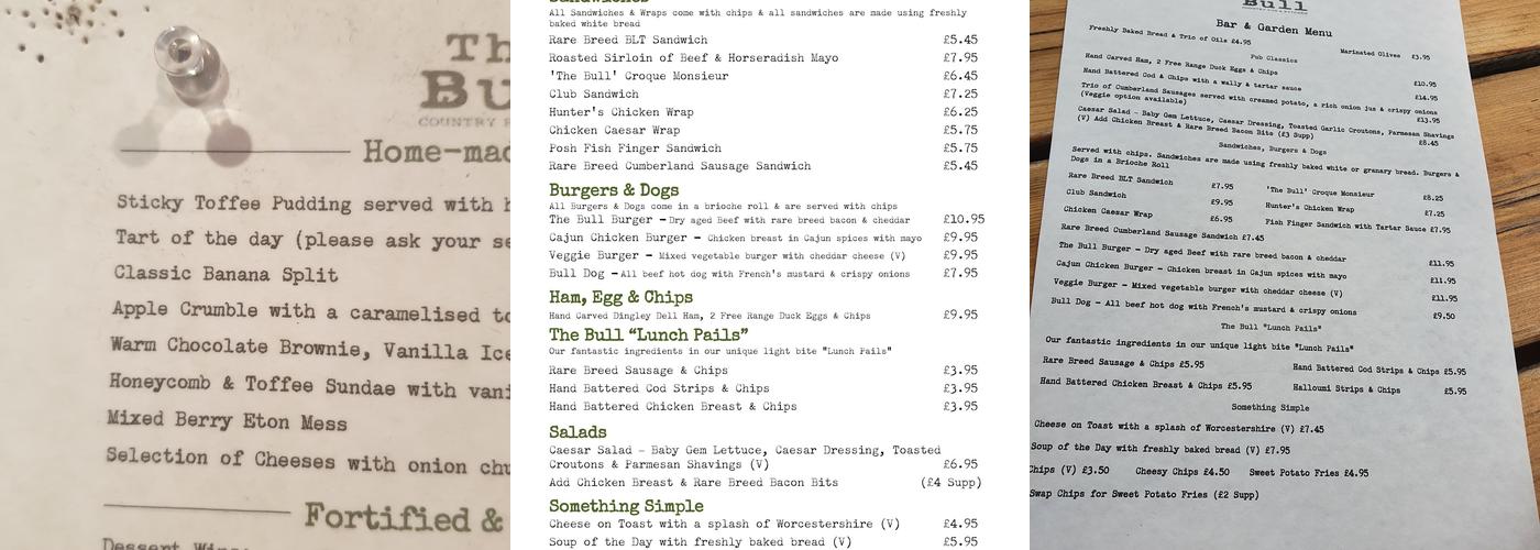 The Bull Brentwood Menu