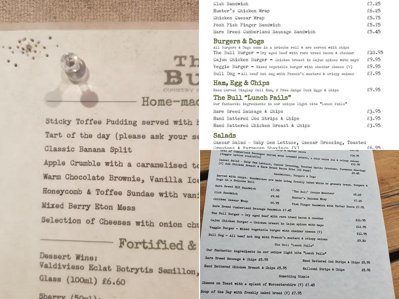 The Bull Brentwood Menu