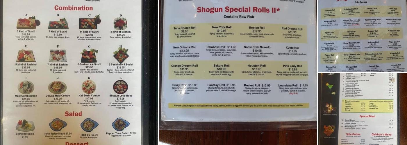 Shogun Menu