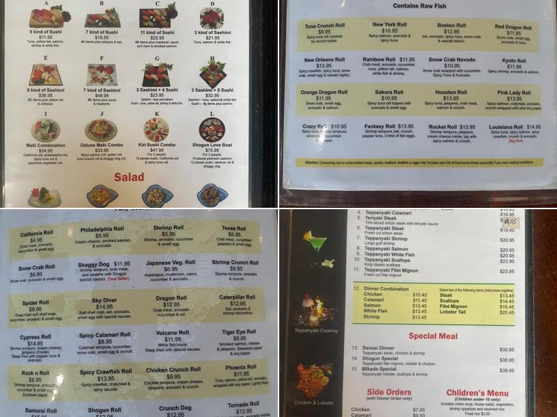 Shogun Menu
