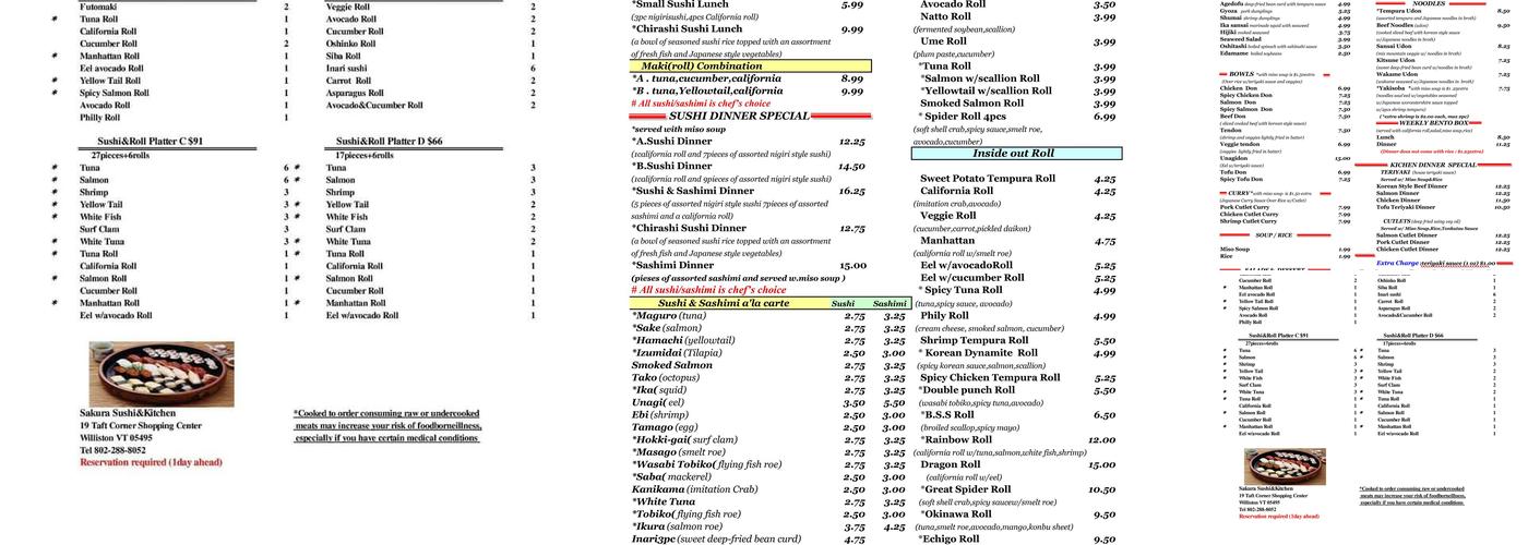 Sakura Sushi & Kitchen Menu