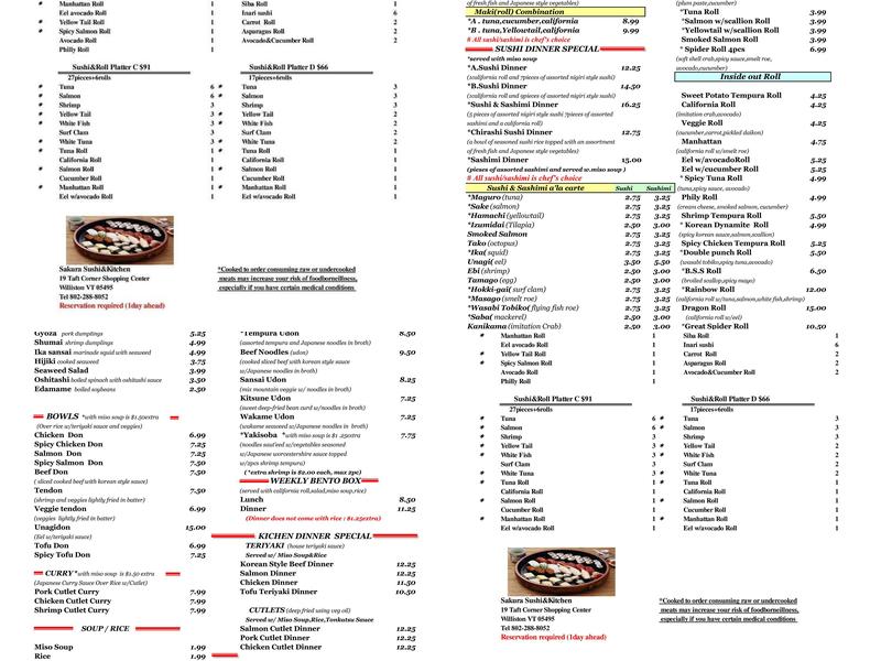 Sakura Sushi & Kitchen Menu