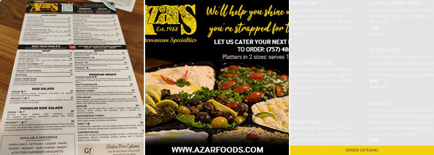 Azar’s Mediterranean Specialties Menu