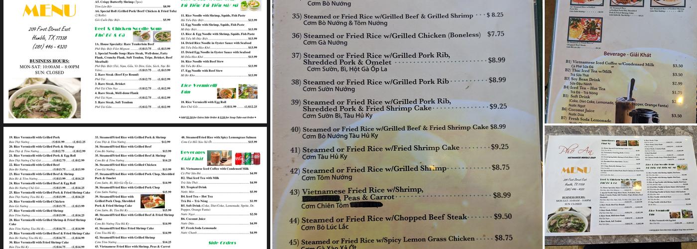 Pho An Menu
