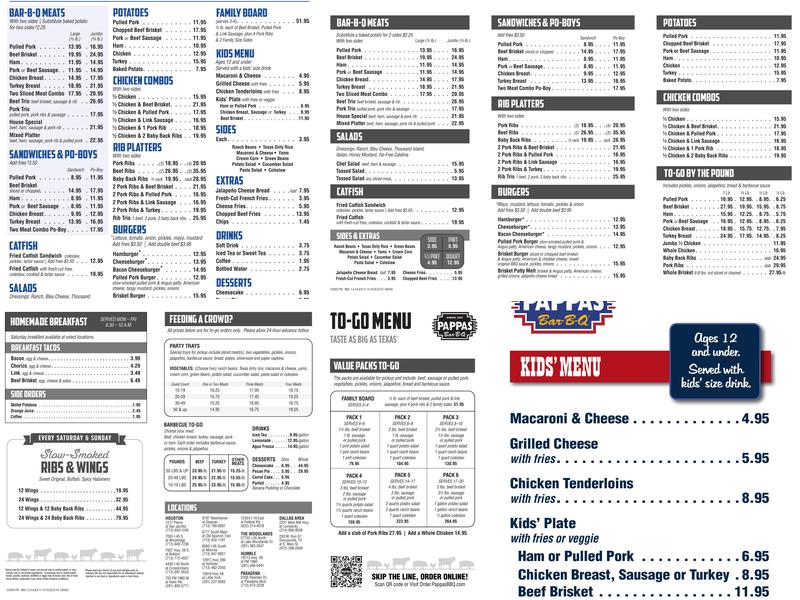 Pappas Bar-B-Q Menu