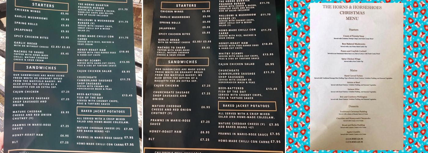 Horns & Horseshoes Menu