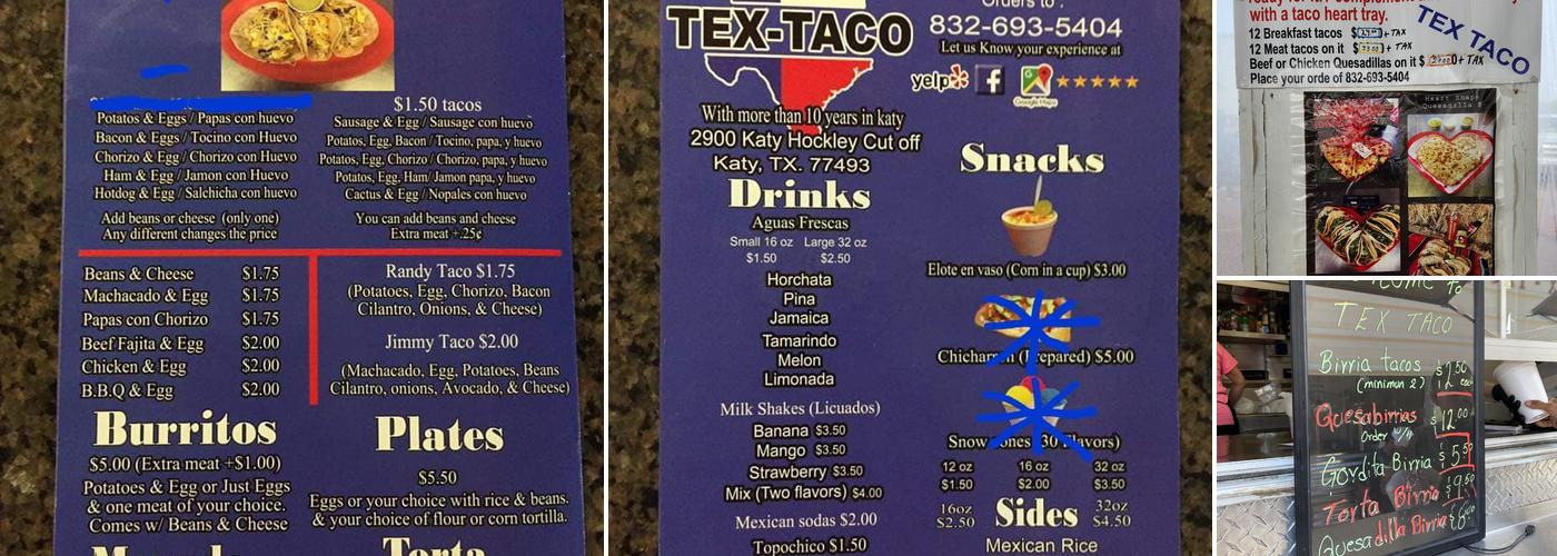 Taqueria Tex-Taco Menu