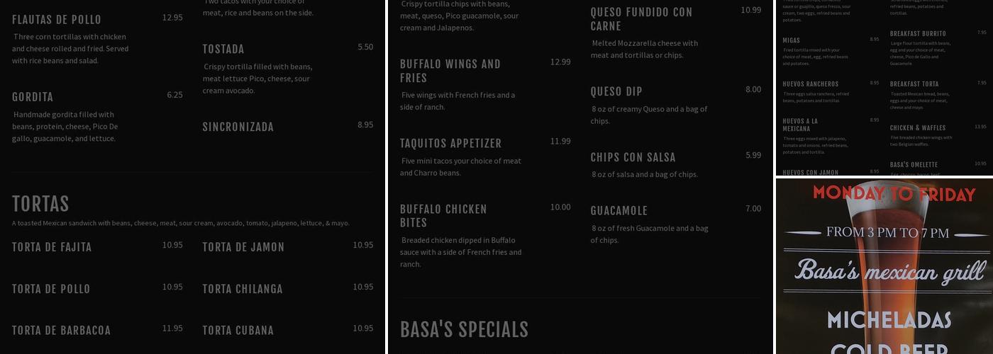 Basa's Mexican grill Menu