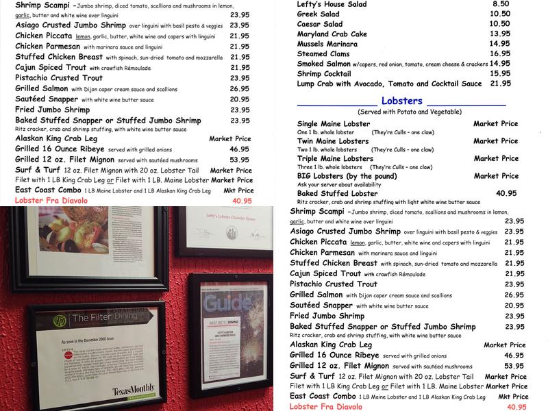 Lefty's Lobster and Chowder House Menu