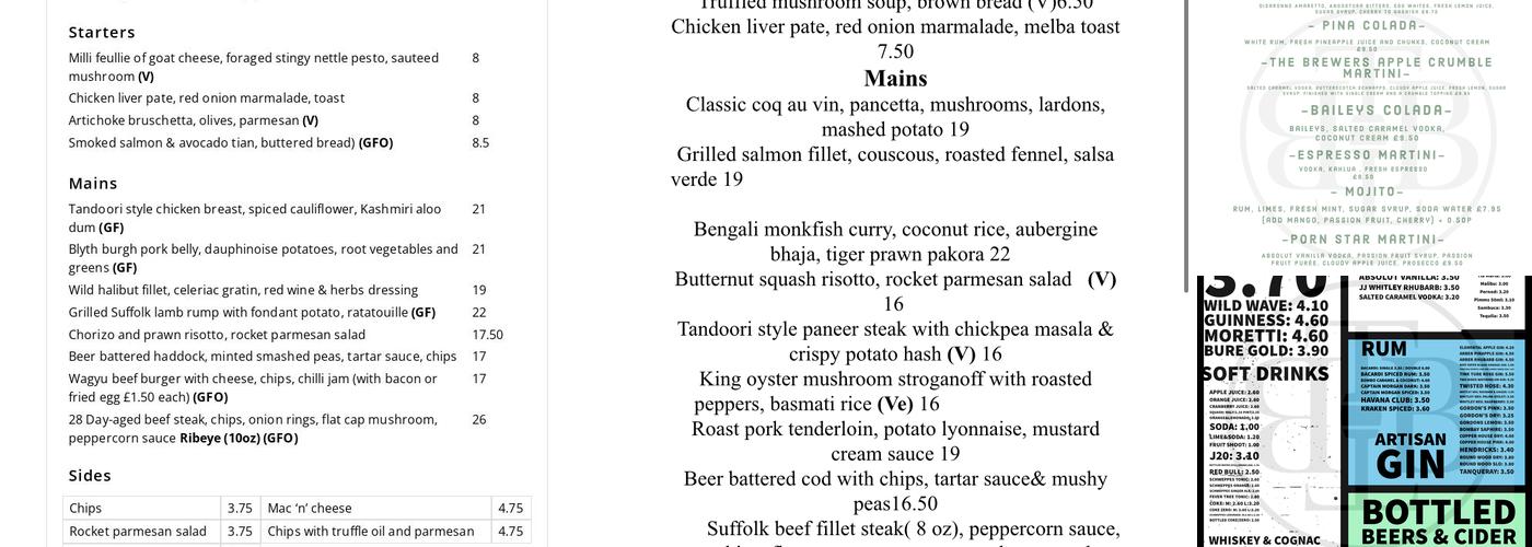 The Brewers Inn Menu