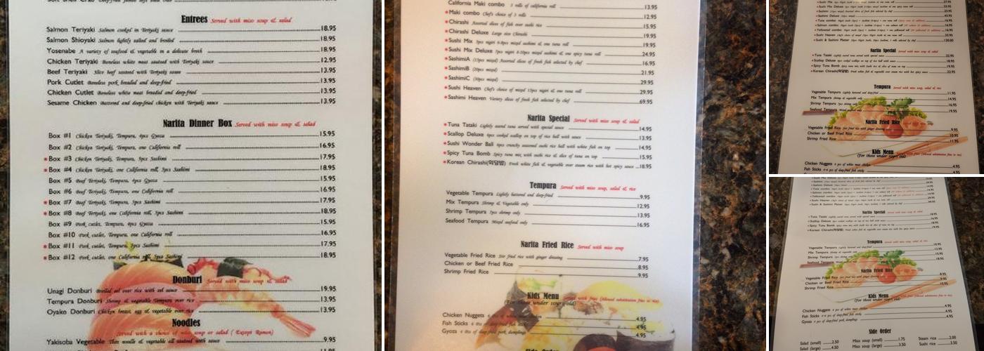 Narita Japanese Sushi Restaurant Menu
