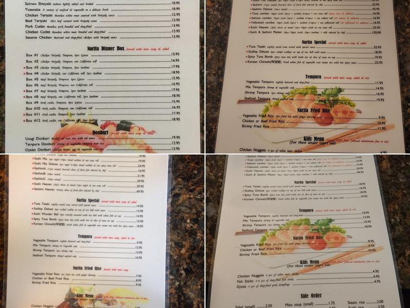 Narita Japanese Sushi Restaurant Menu