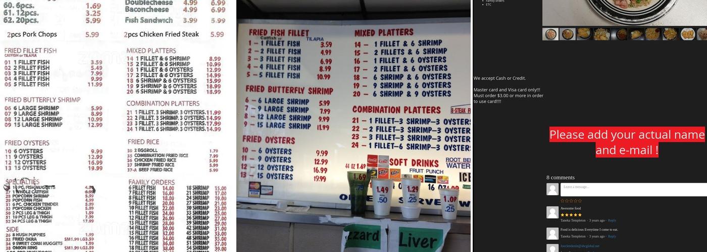 Don's Seafood Menu