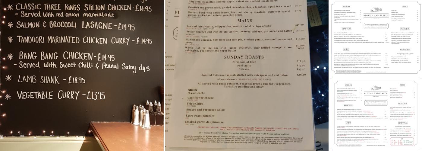 Plough & Fleece Menu