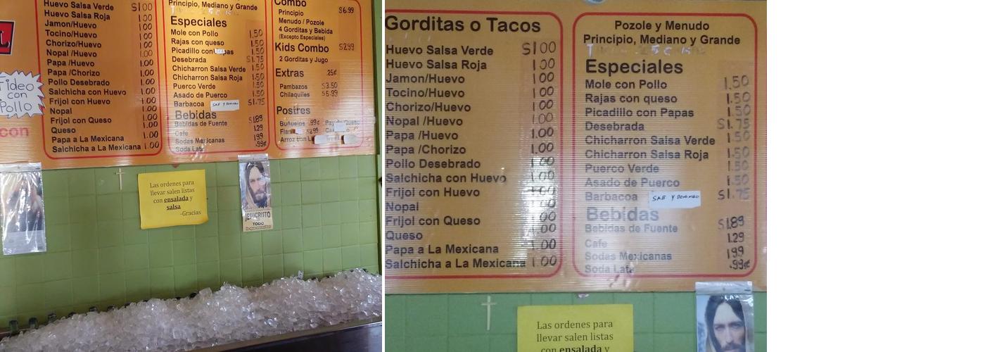 Gorditas la Original Menu