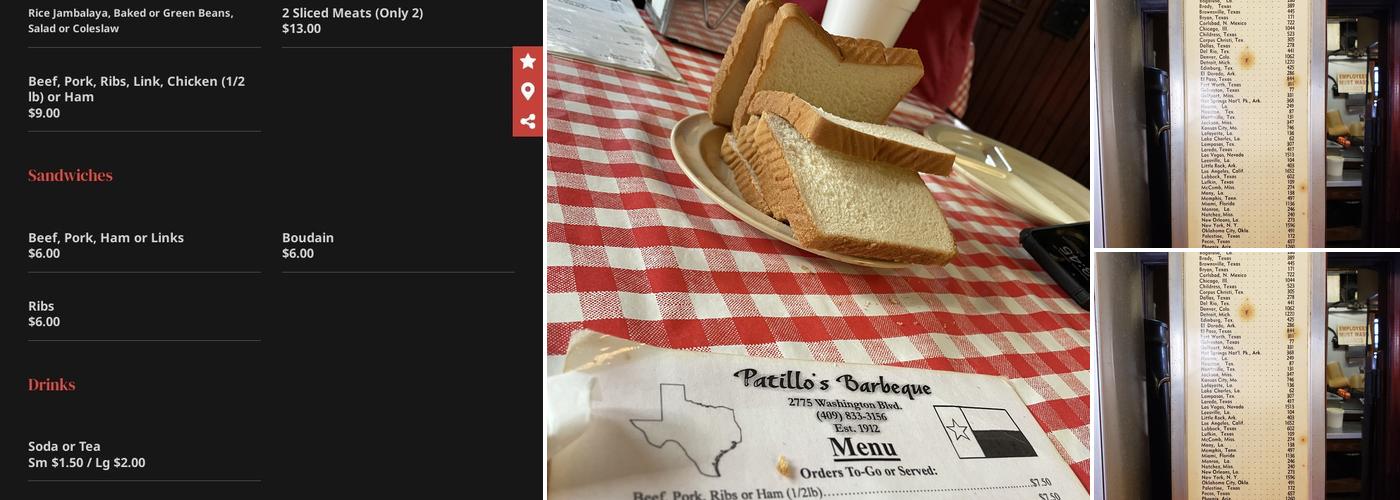 Patillo's Barbeque Menu
