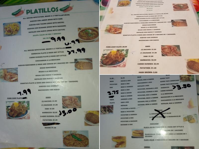 La Dianita's Tacos Menu