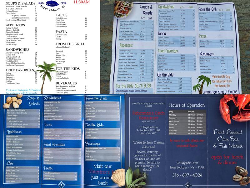 Point Lookout Clam Bar Menu