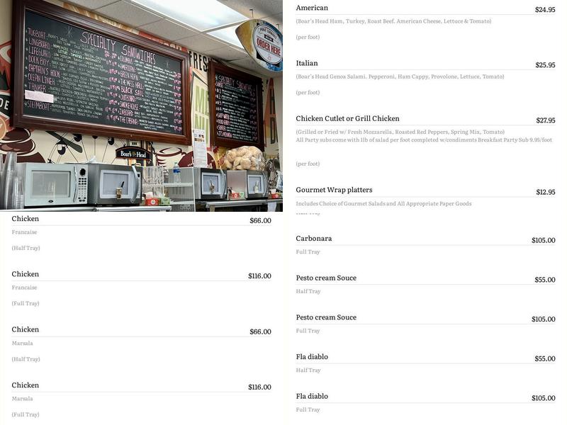 Point Lookout Deli & Caterers Menu