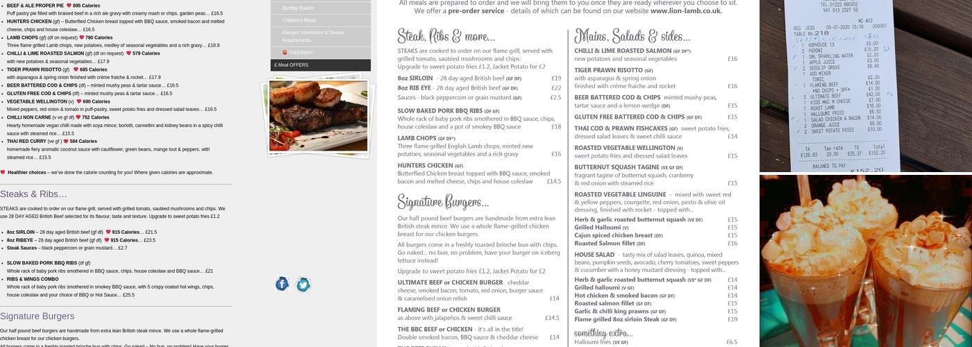 Lion & Lamb Menu