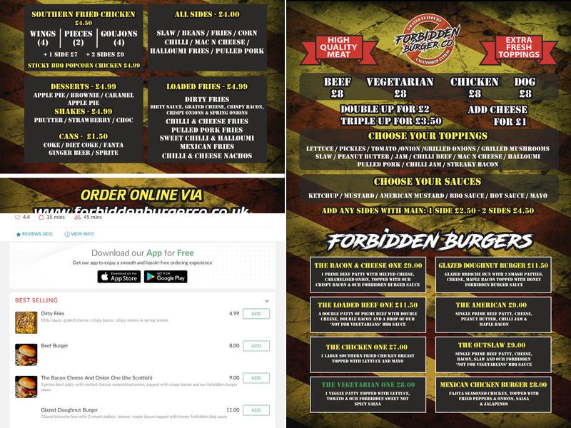 Forbidden Burger Co Menu