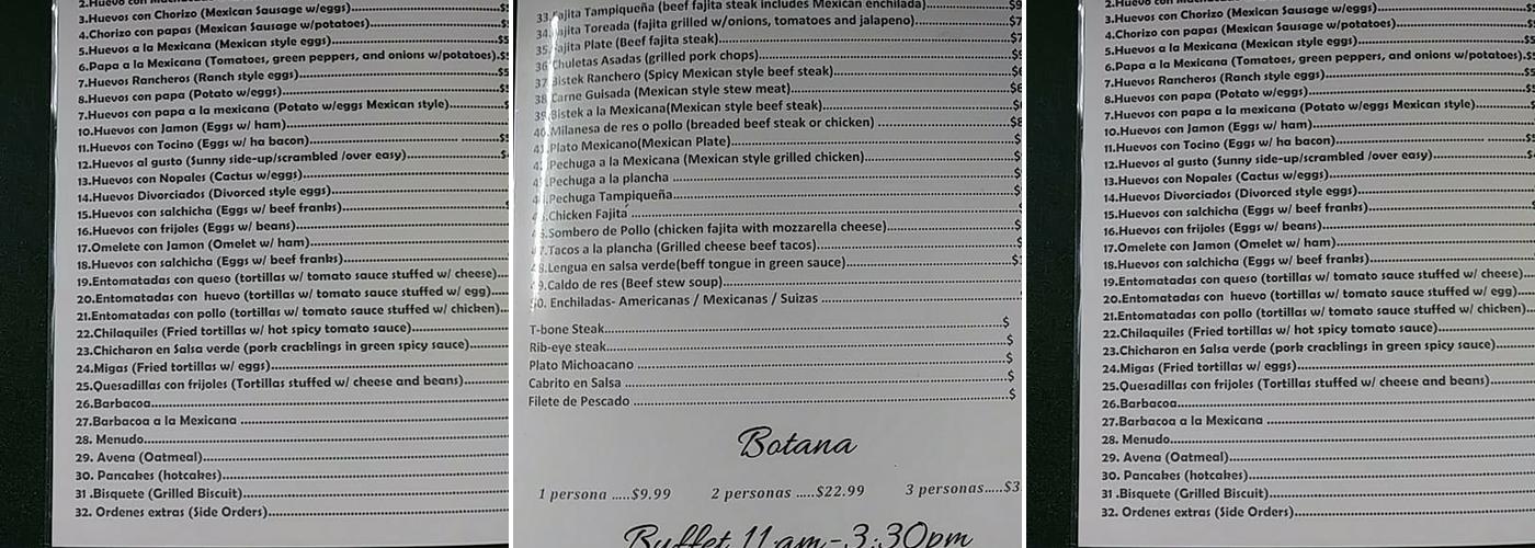 Al's Restaurant Menu