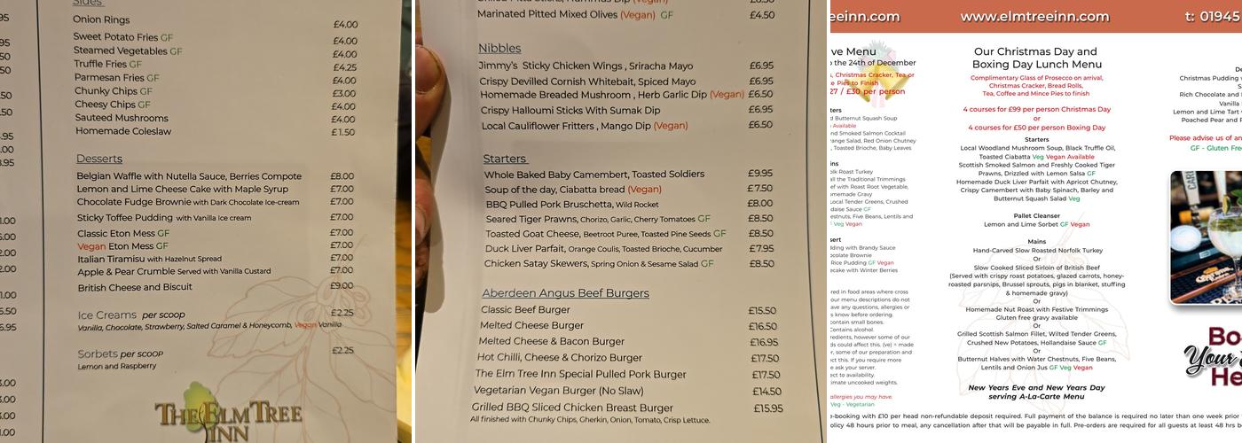The Elm Tree Inn Menu