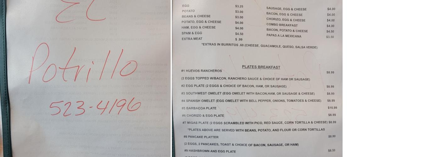 El Potrillo Menu