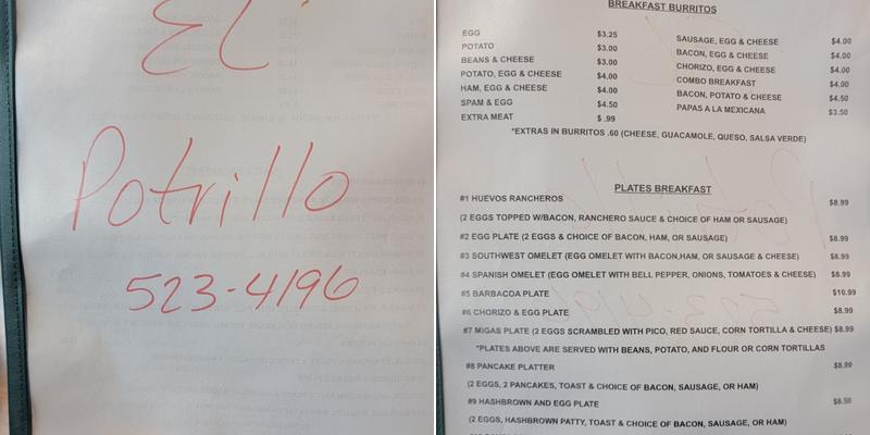 El Potrillo Menu