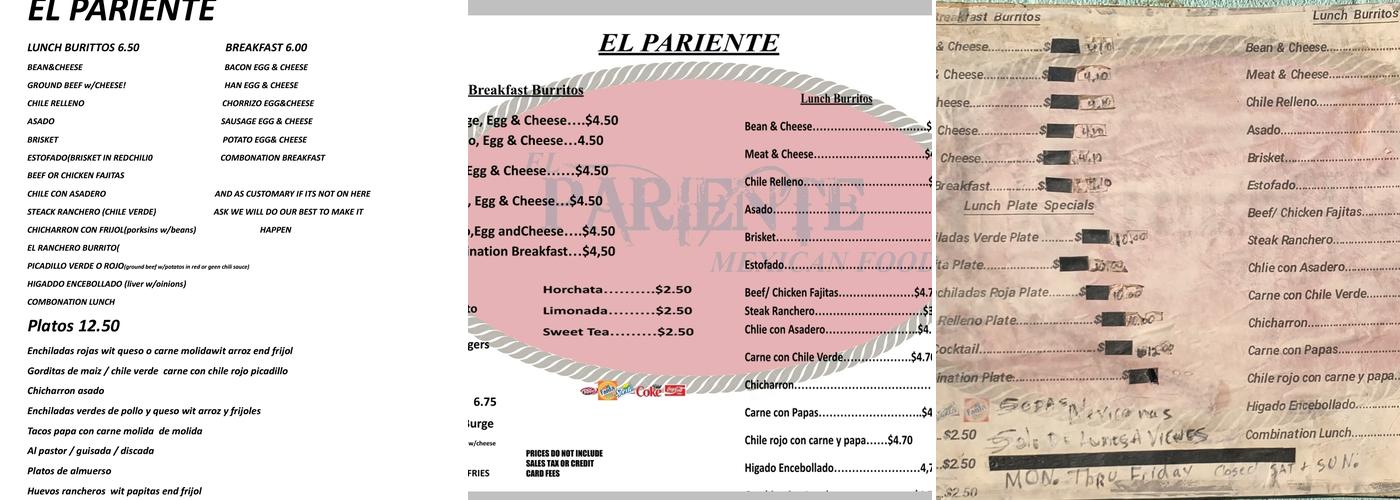 El Pariente Menu
