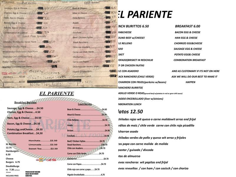 El Pariente Menu